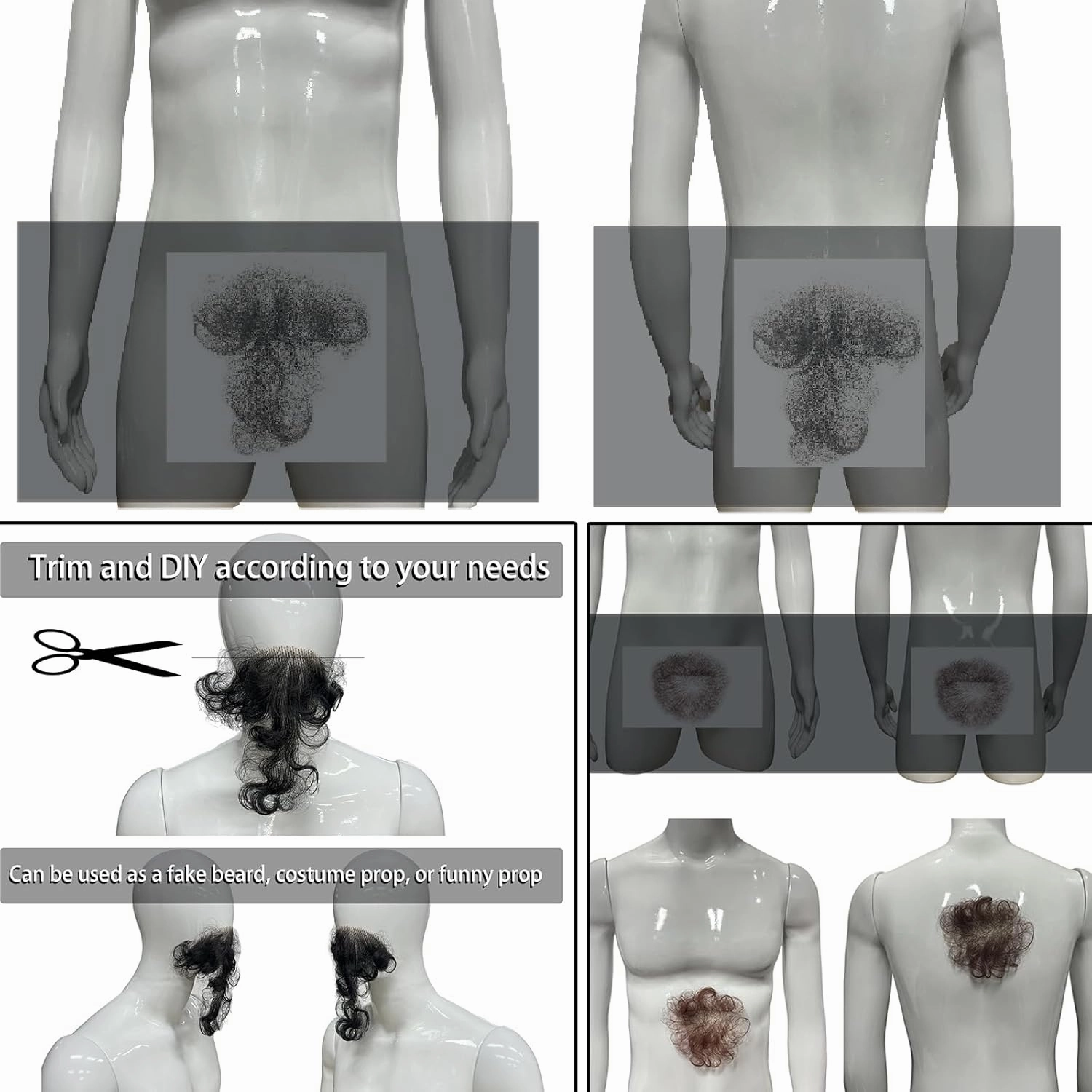 Fake Chest Hair Body Hairs Adding Hair Volume Enhancement of Manliness Handmade Full Lace Fake Realistic Chest hair (Style 2)