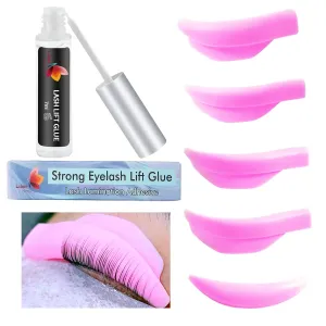 False Eyelash Eyelash Perm Pads, 5 Sizes Reusable Soft Lash Lift Pads Shield, Natural Silicone, Glue kit Included