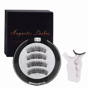False Eyelashes with Magnetic Suction Cups, Thick 3D Faux Lashes, No Glue Needed (24P-4  eyelash curler)