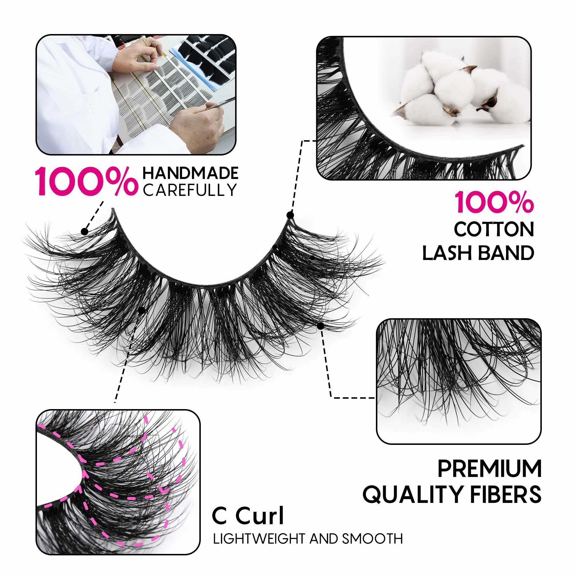 False Lashes Fluffy Lashes Full Curly Eyelashes 20mm Lashes Volume Strip Lashes Natural Strip Lashes Pack Focipeysa
