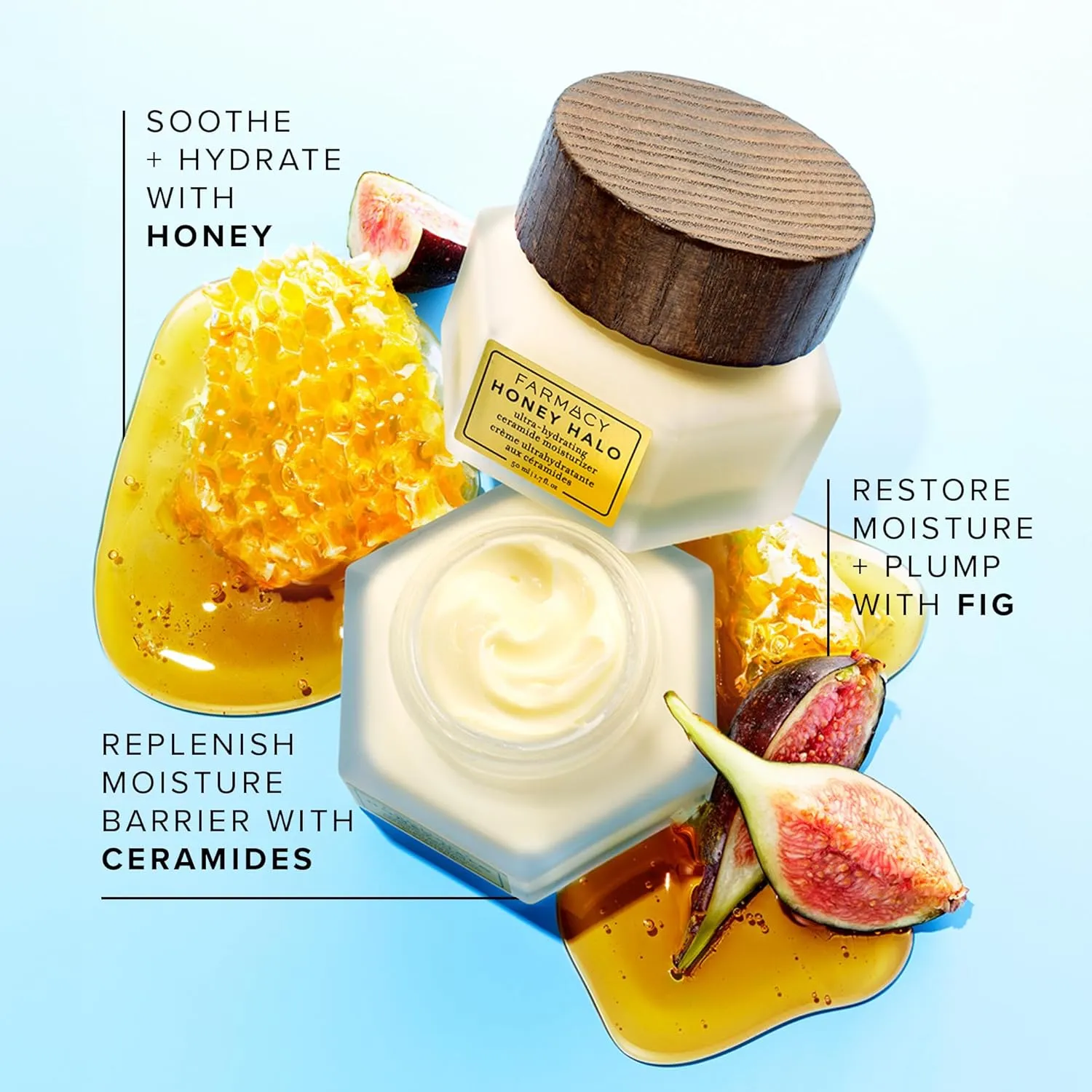 Farmacy Ceramide Face Moisturizer - Honey Halo Hydrating Facial Moisturizer for Dry Skin - Plumps, Soothes   Restores Skin with Potent Ceramides   Buckwheat Honey for a Dewy, Healthy Glow (15ml)