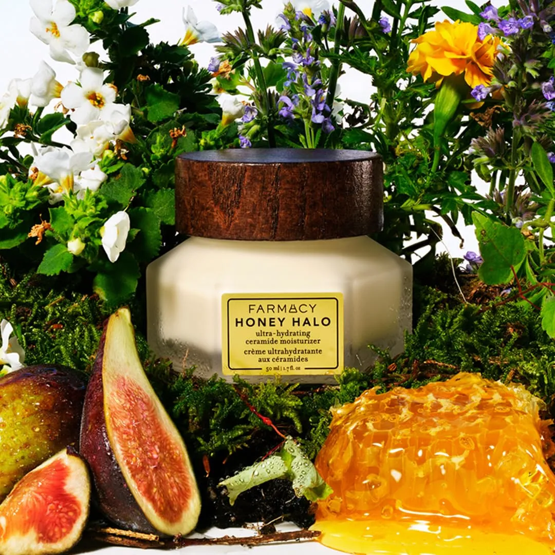 Farmacy Ceramide Face Moisturizer - Honey Halo Hydrating Facial Moisturizer for Dry Skin - Plumps, Soothes   Restores Skin with Potent Ceramides   Buckwheat Honey for a Dewy, Healthy Glow (15ml)