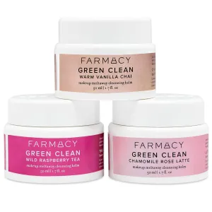 Farmacy Cleansing Balm Skin Care Set - Tea Harvest Travel Size Makeup Remover - Limited Edition Skincare Set Includes Warm Vanilla Chai, Wild Raspberry Tea   Chamomile Rose Latte (3 Count)