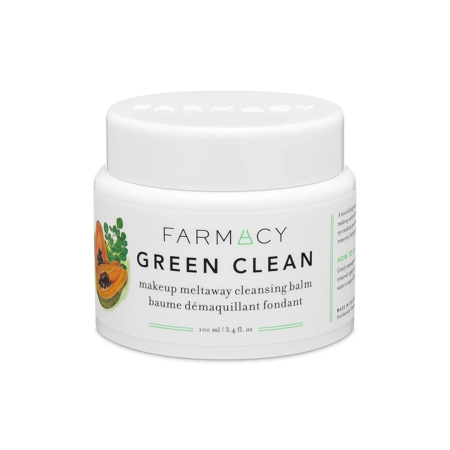 Farmacy Makeup Remover Cleansing Balm - Green Clean Waterproof Makeup Remover   Oil Based Cleanser - Gentle Exfoliating Double Cleanser - Melts From Balm to Milky Lather (100ml)