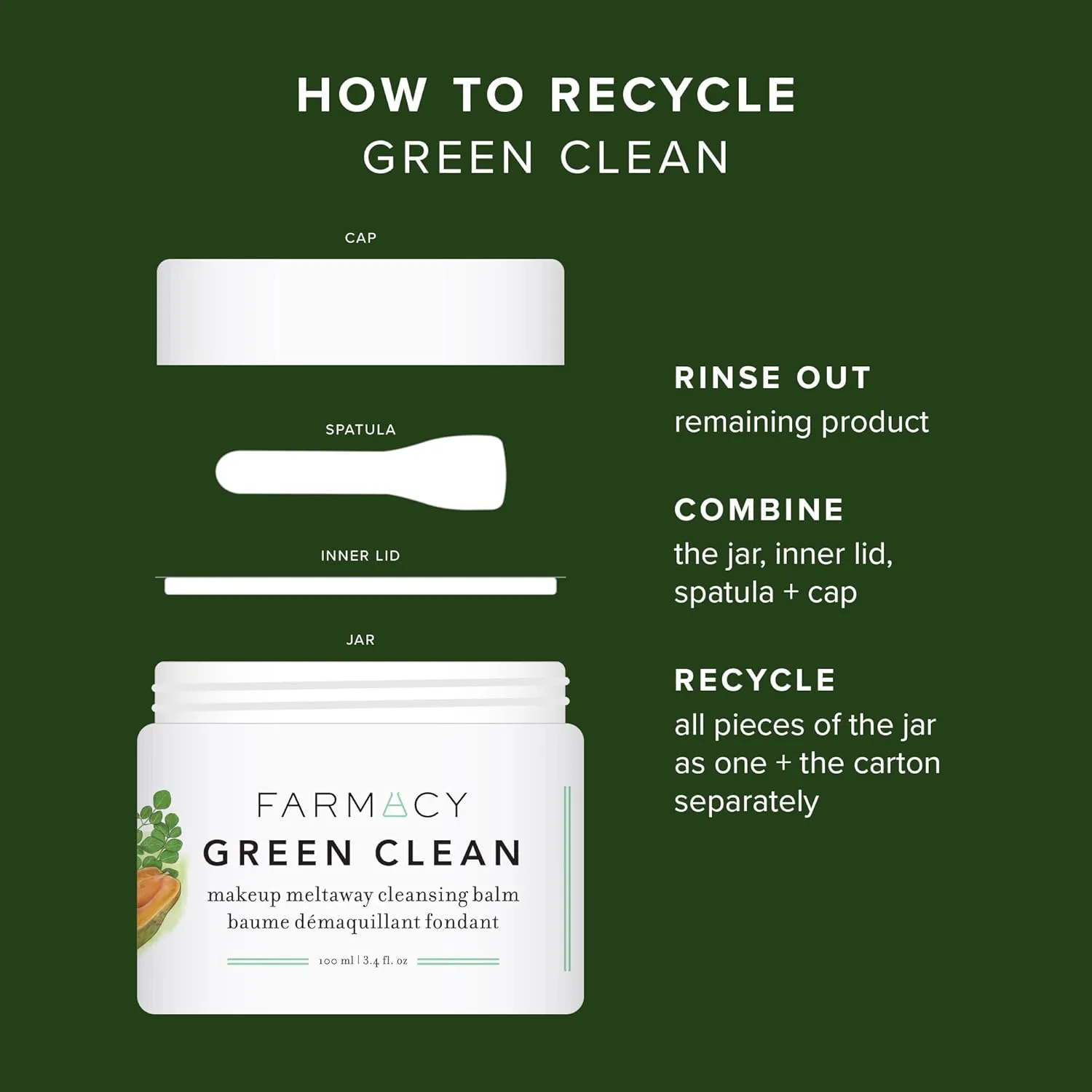 Farmacy Makeup Remover Cleansing Balm - Green Clean Waterproof Makeup Remover   Oil Based Cleanser - Gentle Exfoliating Double Cleanser - Melts From Balm to Milky Lather (100ml)
