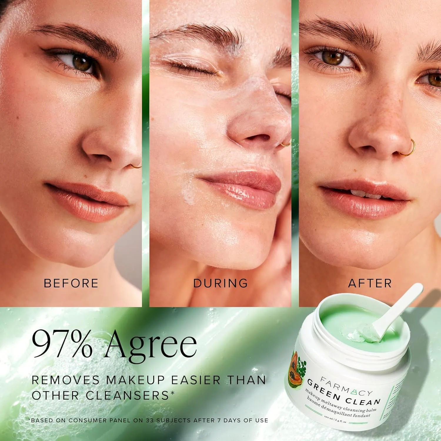 Farmacy Makeup Remover Cleansing Balm - Green Clean Waterproof Makeup Remover   Oil Based Cleanser - Gentle Exfoliating Double Cleanser - Melts From Balm to Milky Lather (100ml)