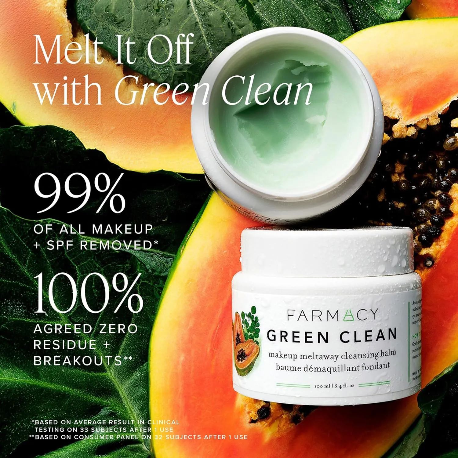 Farmacy Makeup Remover Cleansing Balm - Green Clean Waterproof Makeup Remover   Oil Based Cleanser - Gentle Exfoliating Double Cleanser - Melts From Balm to Milky Lather (200ml)