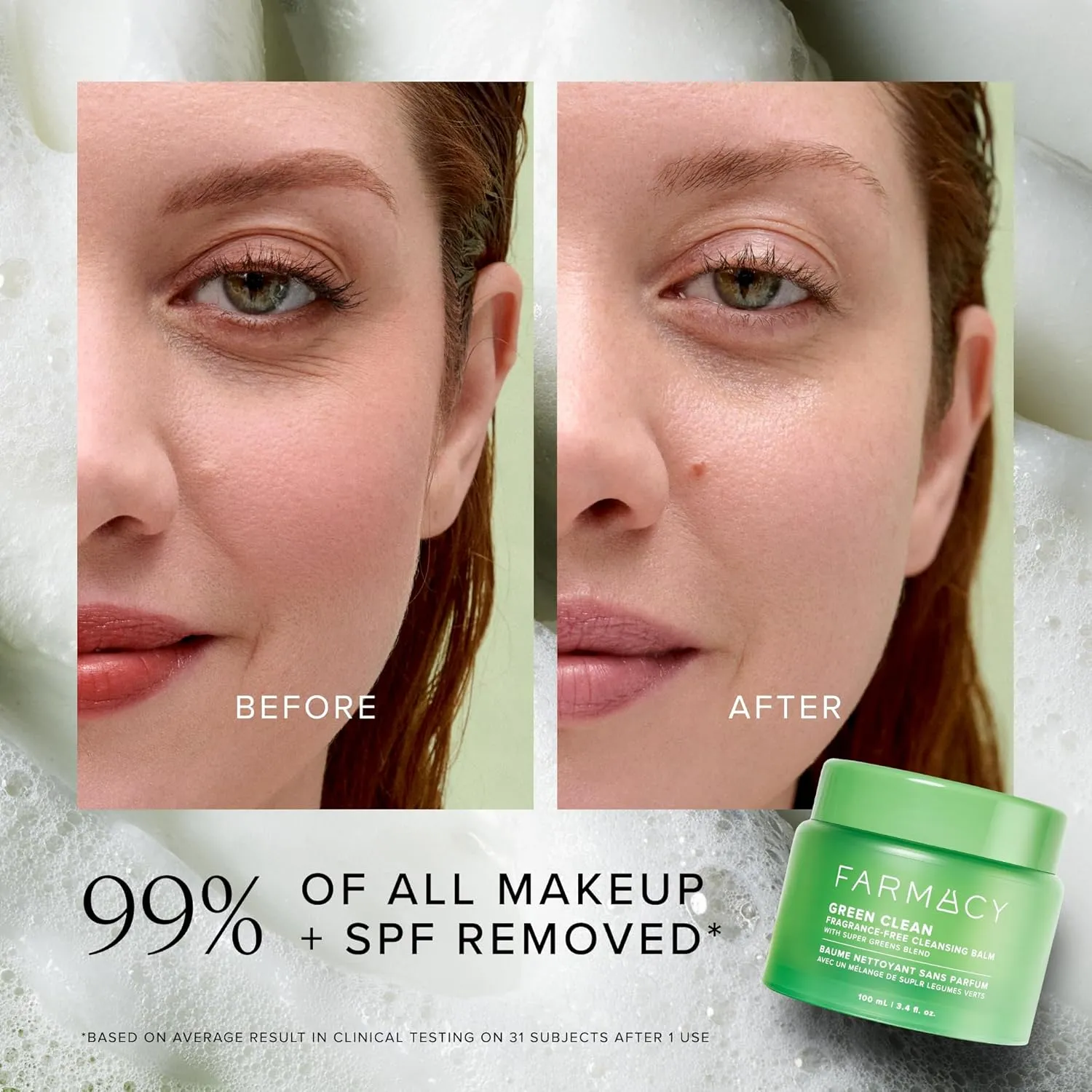 Farmacy Makeup Remover Cleansing Balm - Green Clean Waterproof Makeup Remover   Oil Based Cleanser - Newly Formulated Double Cleanser with Plant Based Waxes   Upcycled Moringa - Fragrance Free (200ml)