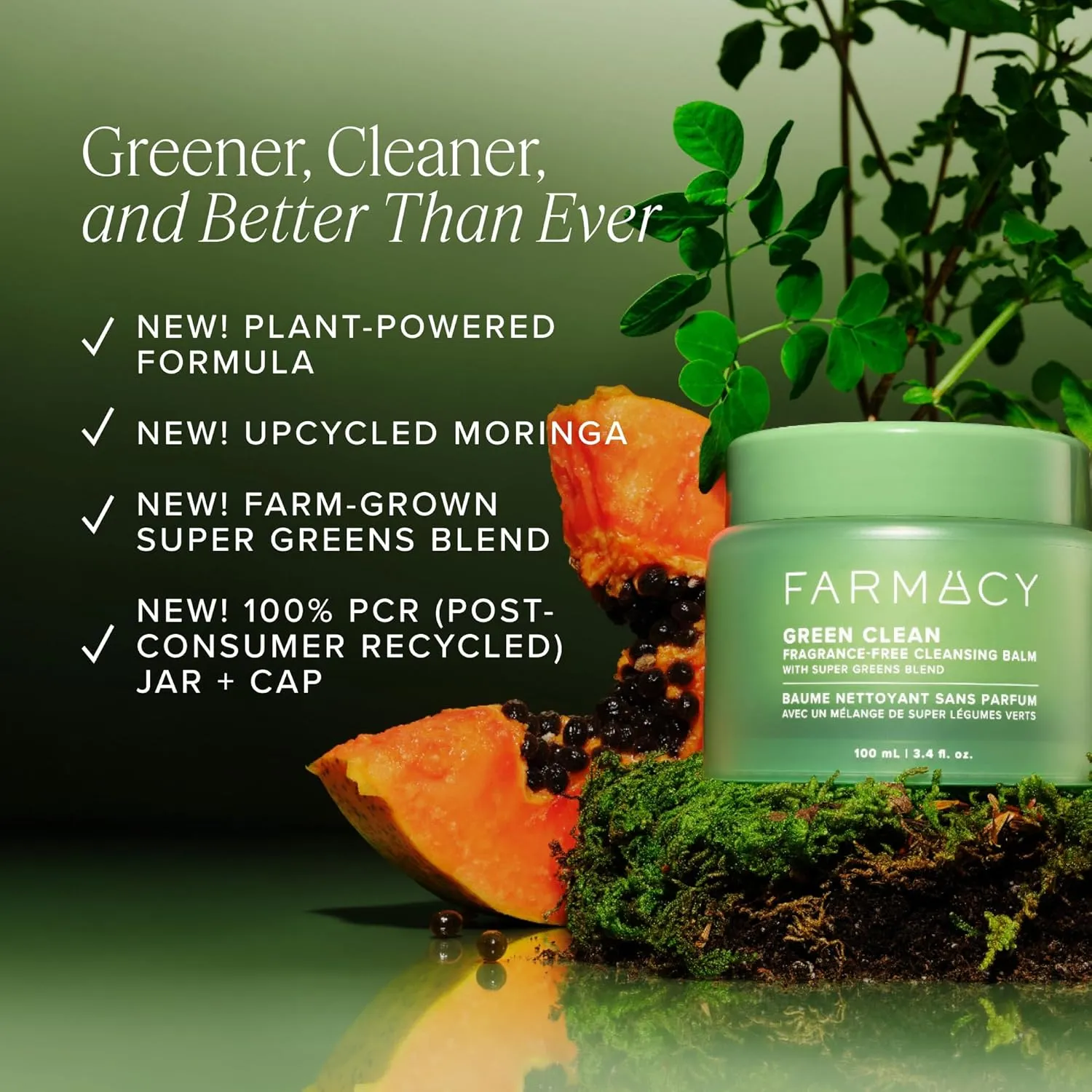 Farmacy Makeup Remover Cleansing Balm - Green Clean Waterproof Makeup Remover   Oil Based Cleanser - Newly Formulated Double Cleanser with Plant Based Waxes   Upcycled Moringa - Fragrance Free (200ml)