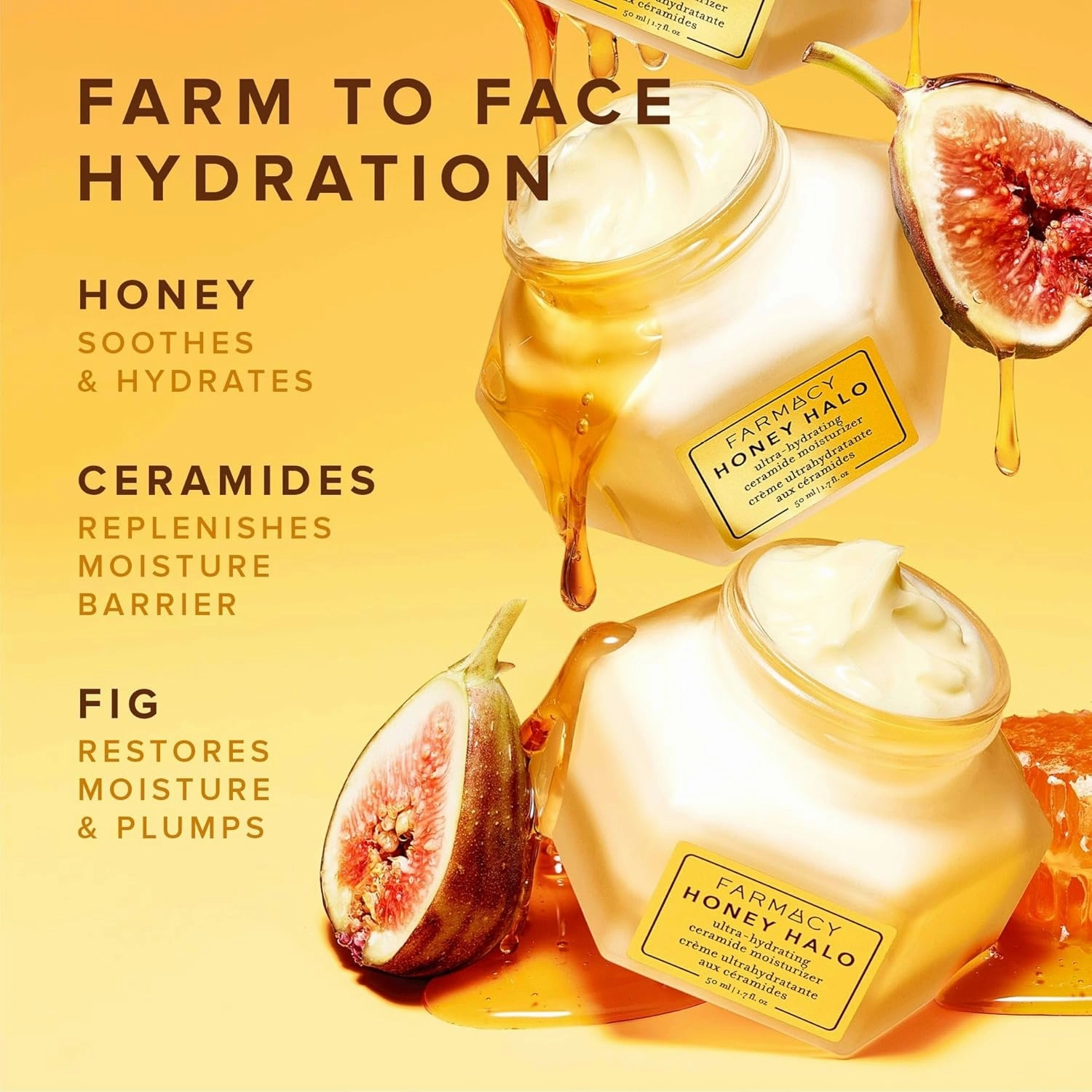 Farmacy Ceramide Face Moisturizer - Honey Halo Hydrating Facial Moisturizer for Dry Skin - Plumps, Soothes   Restores Skin with Potent Ceramides   Buckwheat Honey for a Dewy, Healthy Glow (50ml)