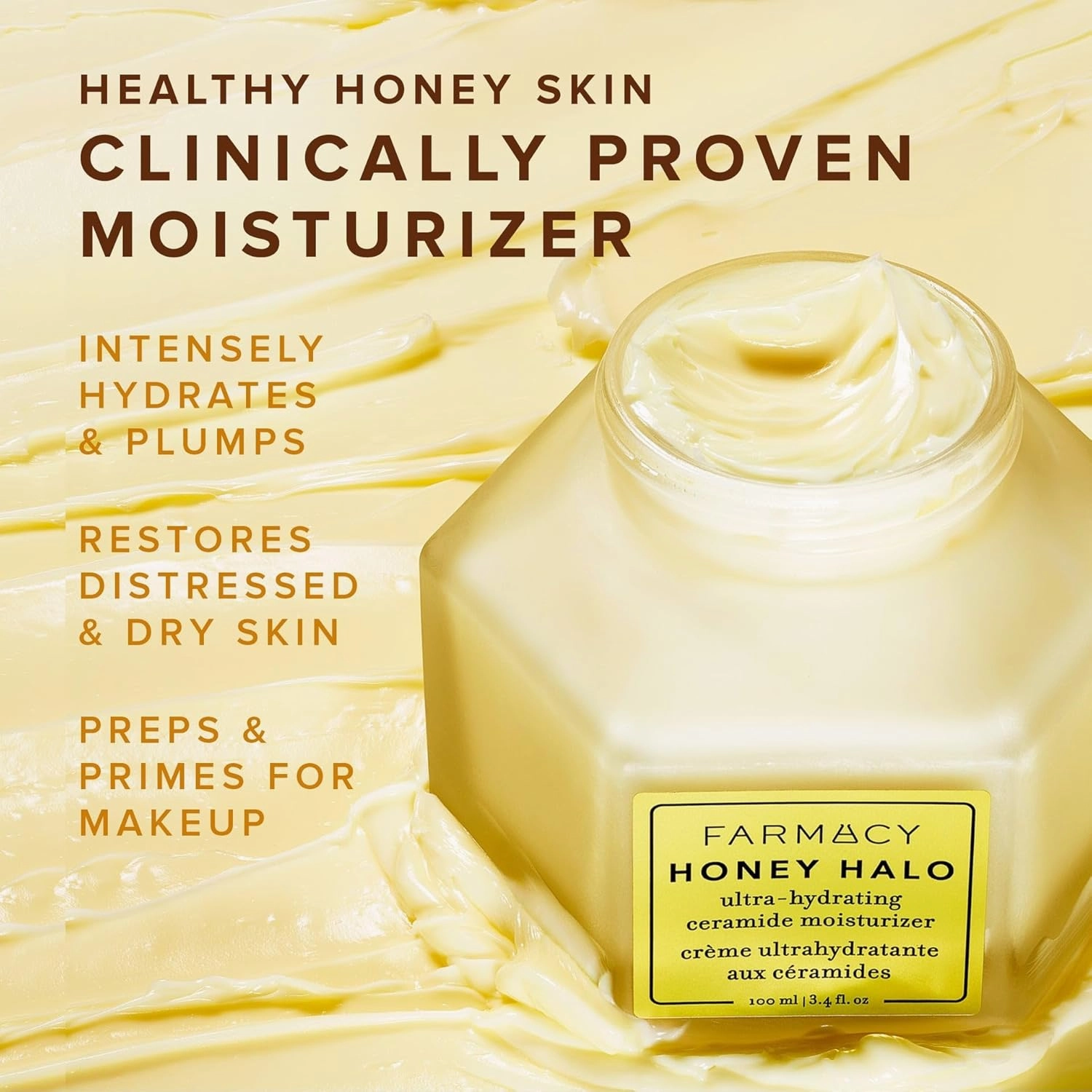 Farmacy Ceramide Face Moisturizer - Honey Halo Hydrating Facial Moisturizer for Dry Skin - Plumps, Soothes   Restores Skin with Potent Ceramides   Buckwheat Honey for a Dewy, Healthy Glow (50ml)