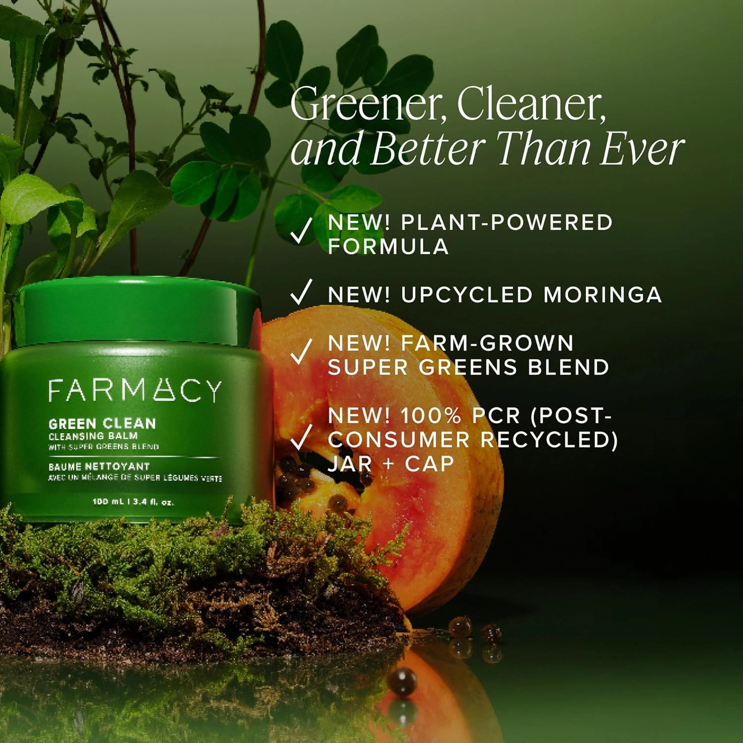 Farmacy Makeup Remover Cleansing Balm - Green Clean Waterproof Makeup Remover   Oil Based Cleanser - Newly Formulated Double Cleanser with Plant Based Waxes   Upcycled Moringa (200ml)