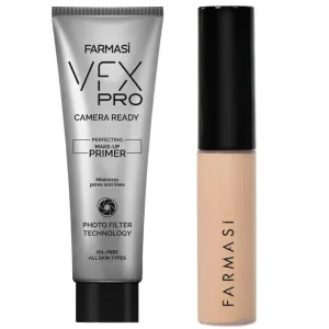 FARMASi VFX Pro Natural Beige and VFX Pro Primer Long Lasting Liquid Foundation Set, Skin Moisturizer Advanced Breathable Hydrating Full Coverage makeup for Face Makeup Set