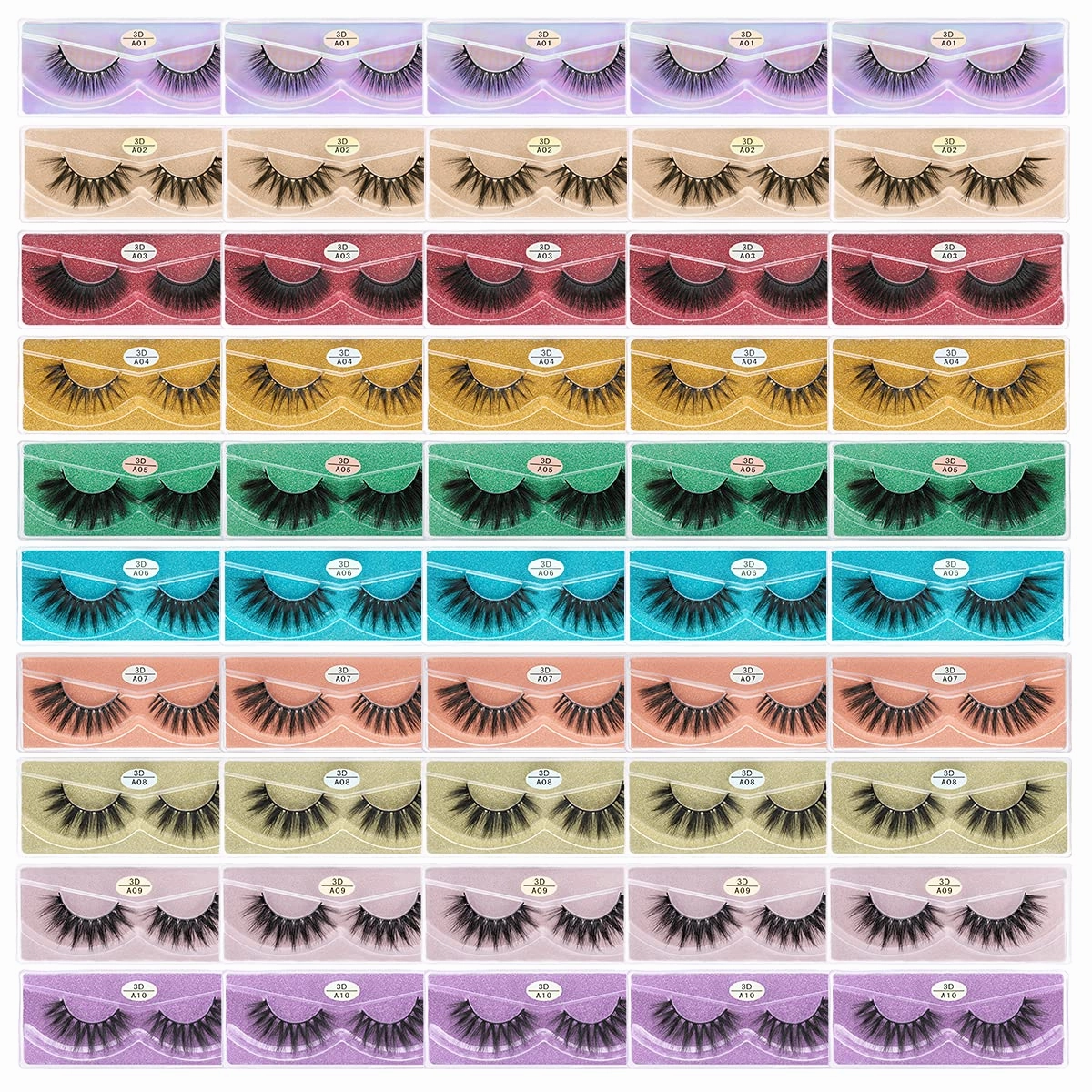 FARRED Wholesale Faux Mink Lashes Bulk 50 Boxes 10 Styles Eyelashes Volume Lashes 10 Portable Individual Boxes 10-20mm Mixed Natural Look Lash 3D False Eyelashes