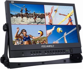FEELWORLD ATEM156 Quad-Split Monitor 4K 15.6" Director’s Monitor with 4 x HDMI I/O Live Streaming Broadcast Monitor for Switchers, Mixer, Studio, Television