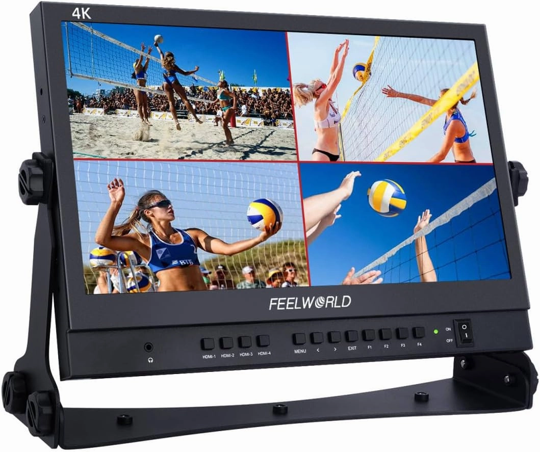 FEELWORLD ATEM156 Quad-Split Monitor 4K 15.6" Director’s Monitor with 4 x HDMI I/O Live Streaming Broadcast Monitor for Switchers, Mixer, Studio, Television