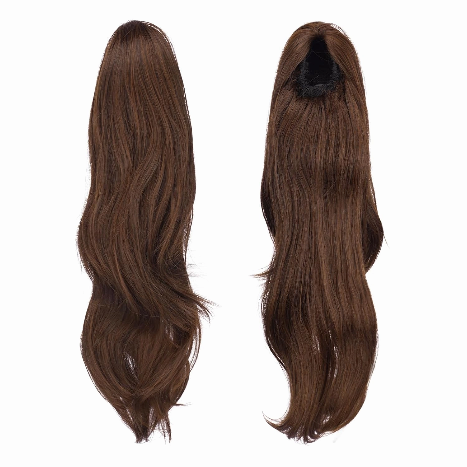 FESHFEN Drawstring Ponytail Extension, Natural Long Wavy Layered Synthetic Pony Tails Brown & Auburn Mixed Hair Extensions Hairpieces for Women, 20 inch