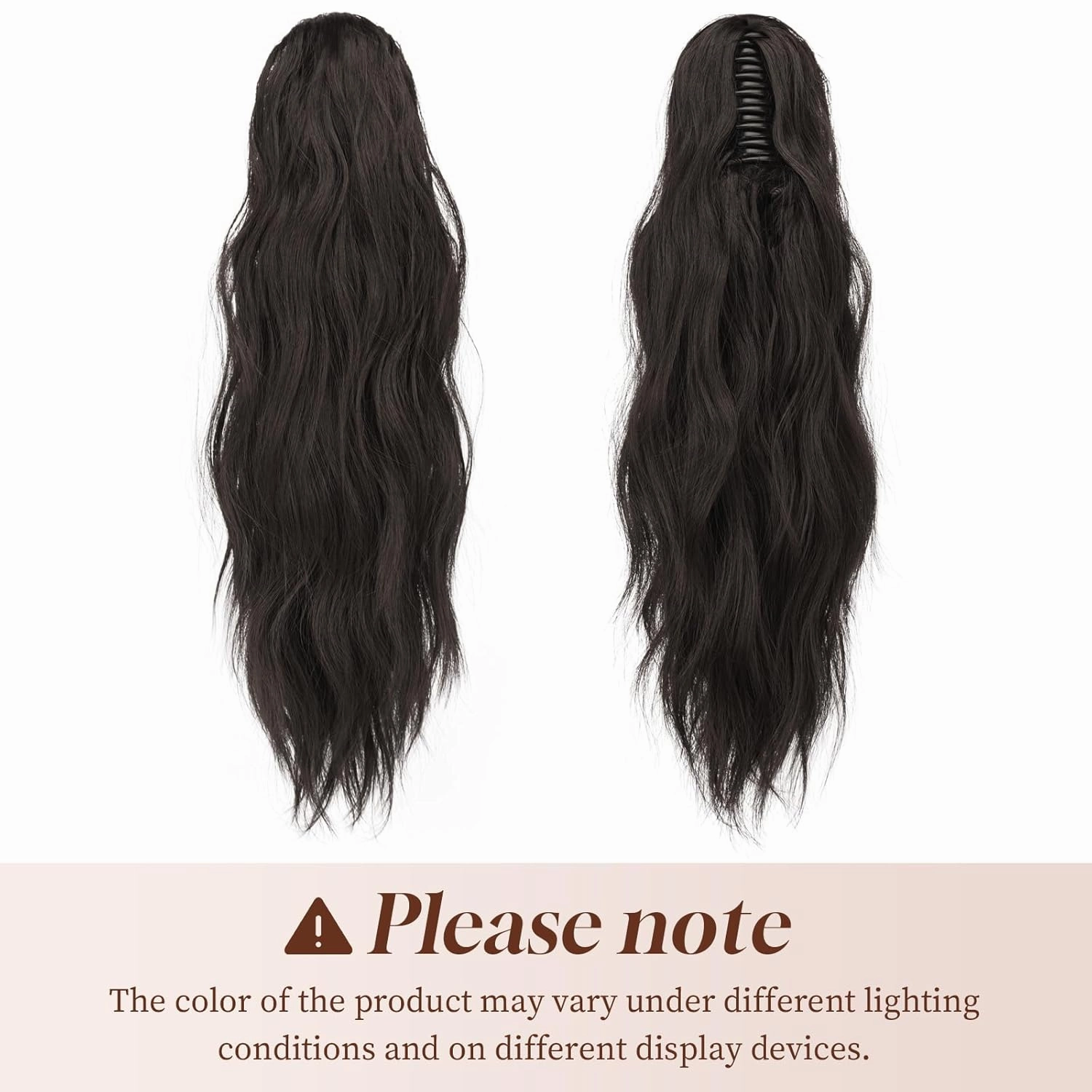 FESHFEN Ponytail Extensions, Long Claw Clip in Ponytail Hairpiece Synthetic Pony Tails Hair Piece Natural Wavy Hairpieces for Women, 20 inch Black Brown