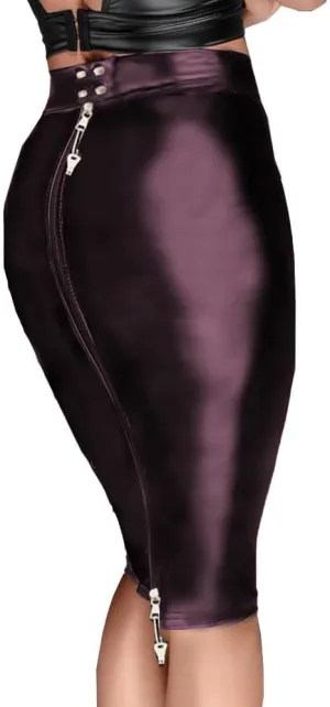 Fetish Queen Ladies Sexy Lockable Sheath Knee-Length Skirts Women High Waist Elegant Faux PU Leather Skinny Pencil Skirt