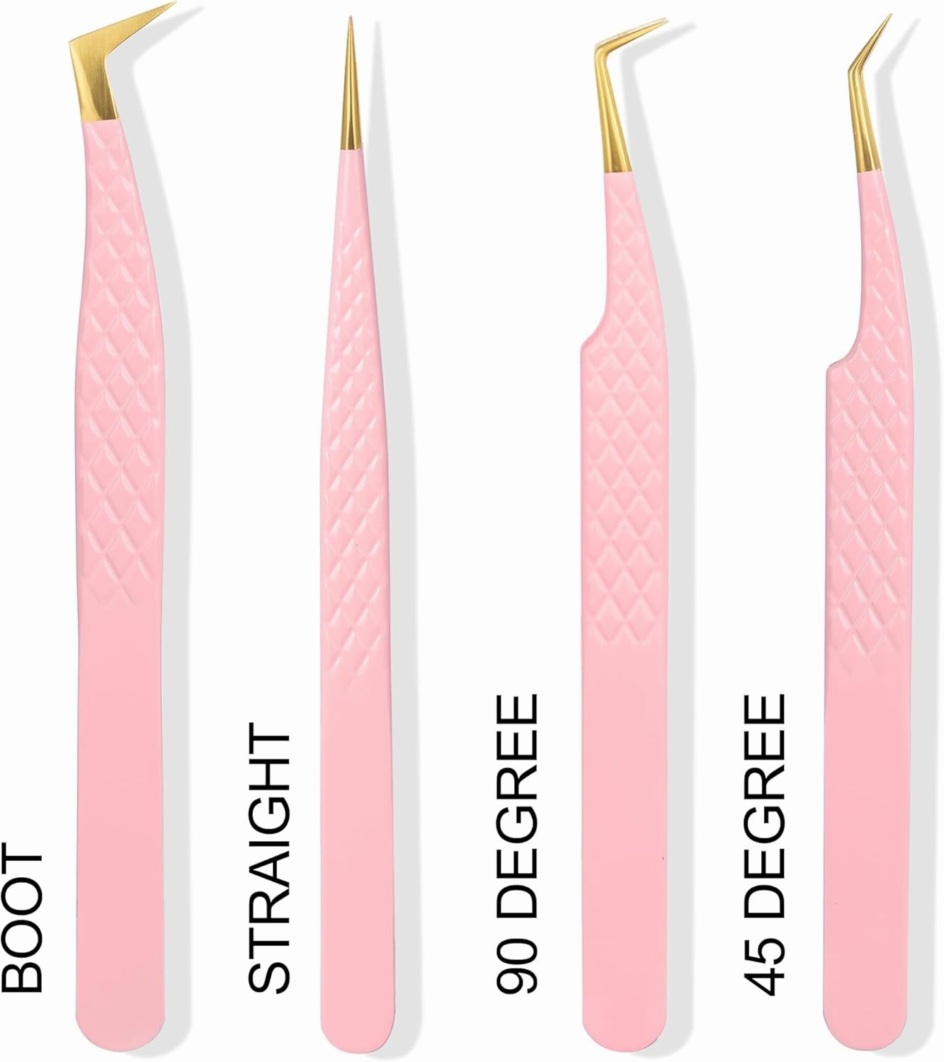 Fiber Tip Lash Tweezers For Eyelash Extension 4 Pcs Tweezers Professional Artist Tech Work Kit Tools,Best Volume Eyelash Lashes Extensions Precision Supplies Volume Boot 90 45 Degree(Pink)