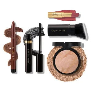 Finishing Touches Kit: Baked Balance-n-Brighten Powder Foundation, Fair   Airbrush Kabuki   Jelly Balm Tinted Lip Balm, Figger Than Life   Kajal Eyeliner, Dark Brown   Kajal Mascara