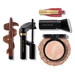 Finishing Touches Kit: Baked Balance-n-Brighten Powder Foundation, Porcelain   Airbrush Kabuki   Jelly Balm Tinted Lip Balm, Figger Than Life   Kajal Eyeliner, Dark Brown   Kajal Mascara