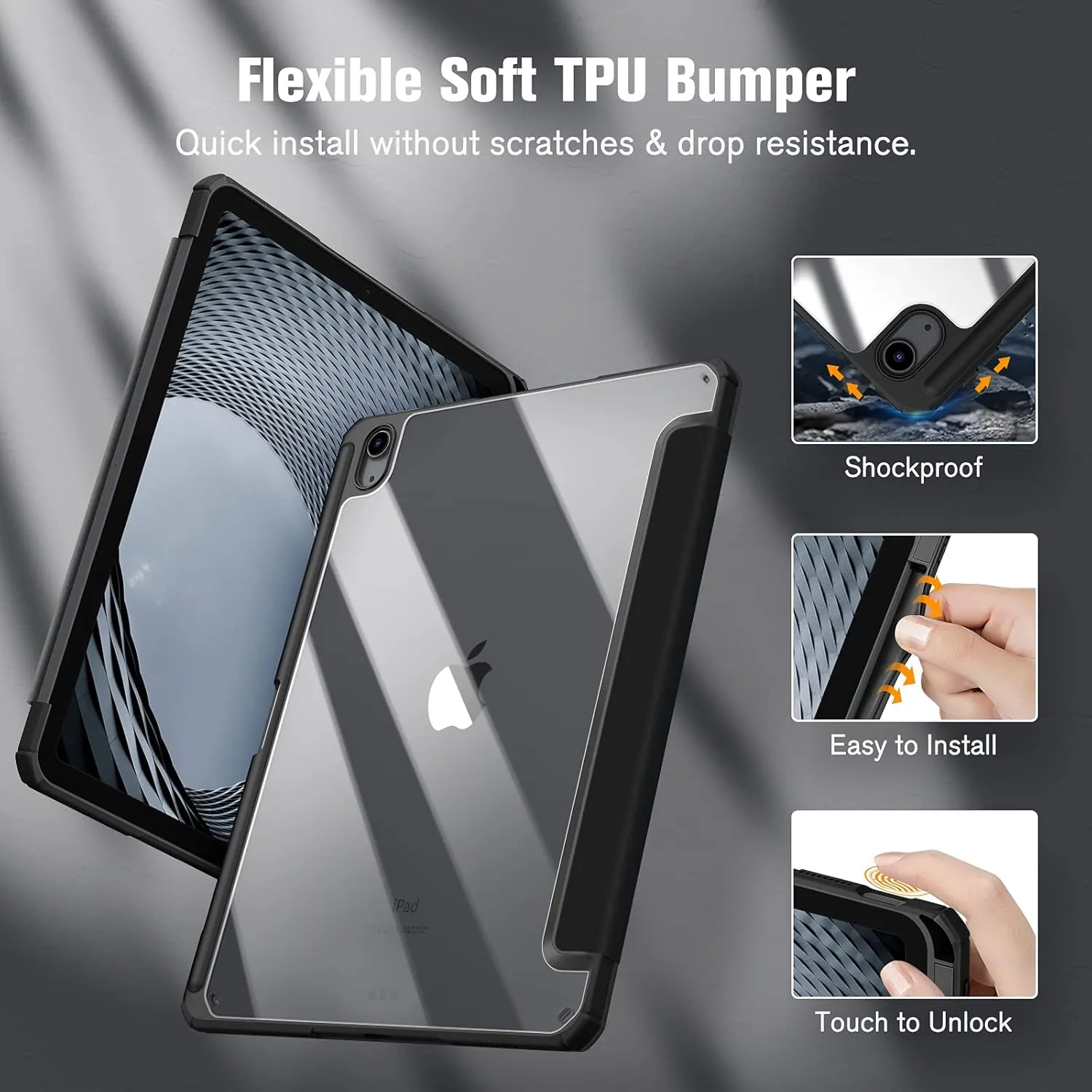 Fintie Hybrid Slim Case for iPad Air 11-inch M3 (2025) / M2 (2024), iPad Air 5th (2022) / 4th Generation (2020) 10.9 Inch - Shockproof Cover with Clear Back Shell & Pencil Holder, Black