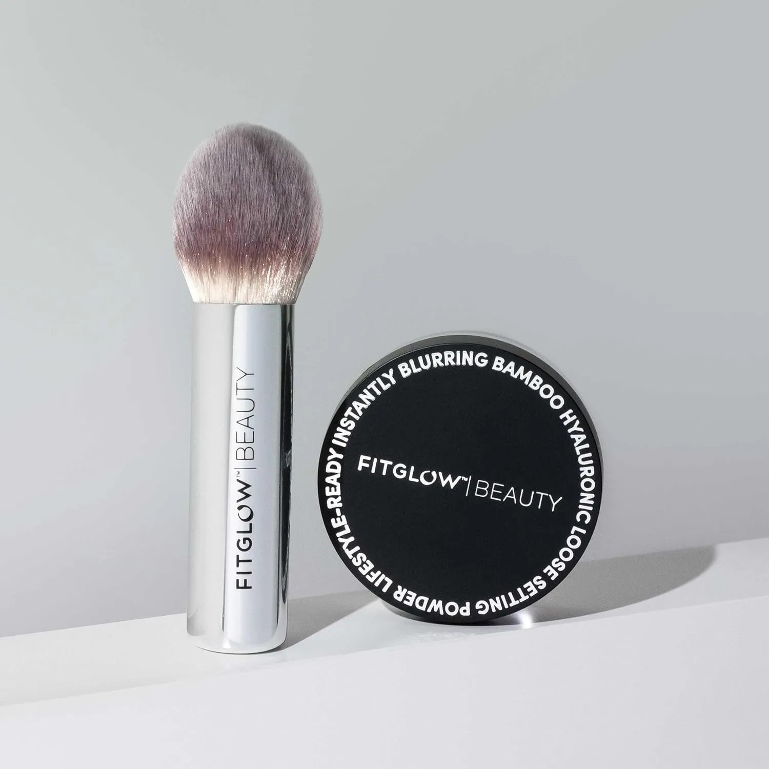 Fitglow Beauty Bamboo Hyaluronic Loose Setting Powder   Brush | Translucent Vegan Organic | Weightless Photo Finish | Pore Blurring | Natural Shine & Oil Control Makeup Finishing Powder | .32 oz / 9g