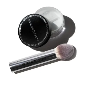 Fitglow Beauty Bamboo Hyaluronic Loose Setting Powder   Brush | Translucent Vegan Organic | Weightless Photo Finish | Pore Blurring | Natural Shine & Oil Control Makeup Finishing Powder | .32 oz / 9g