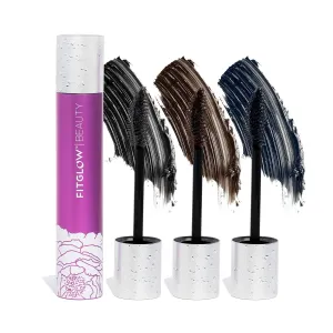 Fitglow Beauty Vegan Good Lash   Mascara Trio Gift Set | Volumizing Lengthening & Conditioning Eyelash Mascara Kit | Natural Lash Serum | Reduces Shedding & Breakage | 3 Pack - Black, Brown, Rich Navy
