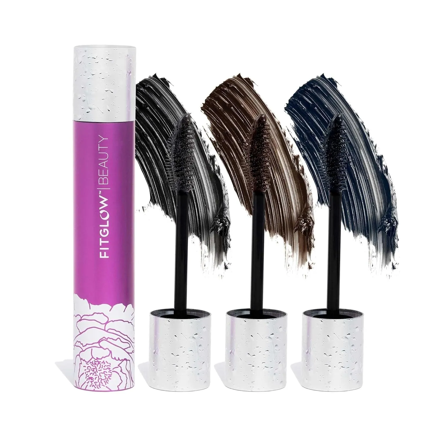 Fitglow Beauty Vegan Good Lash   Mascara Trio Gift Set | Volumizing Lengthening & Conditioning Eyelash Mascara Kit | Natural Lash Serum | Reduces Shedding & Breakage | 3 Pack - Black, Brown, Rich Navy