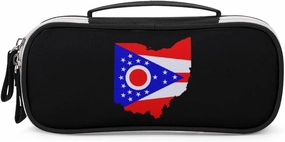 Flag Map of Ohio Portable Pencil Pen Case Small Cosmetic Bag Womens Makeup Pouch Pencil Bags