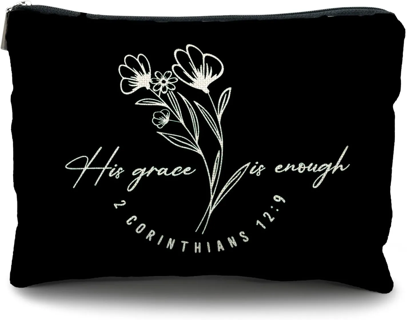 Floral Christian Makeup Cosmetic Bags for Women - Christian Gifts for Women, His Grace is Enough Bible Verses Makeup Bag for Purse, Bible Verse Gifts, Gifts for Christian Women, blue
