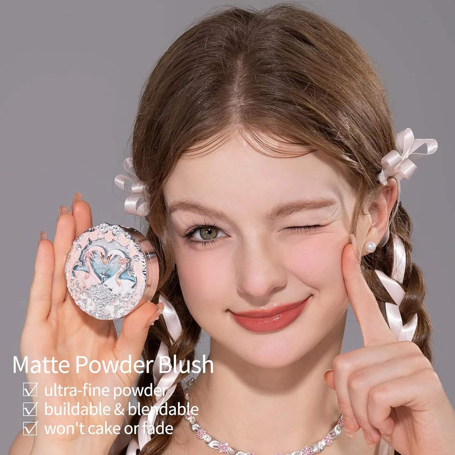 Flower Knows Swan Ballet Embossed Blush,Peachy Matte Finish,Buildable & Blendable Powder Blush for cheeks,Natural Flush for All Skin Tones(05 Dreamy Season,5g)