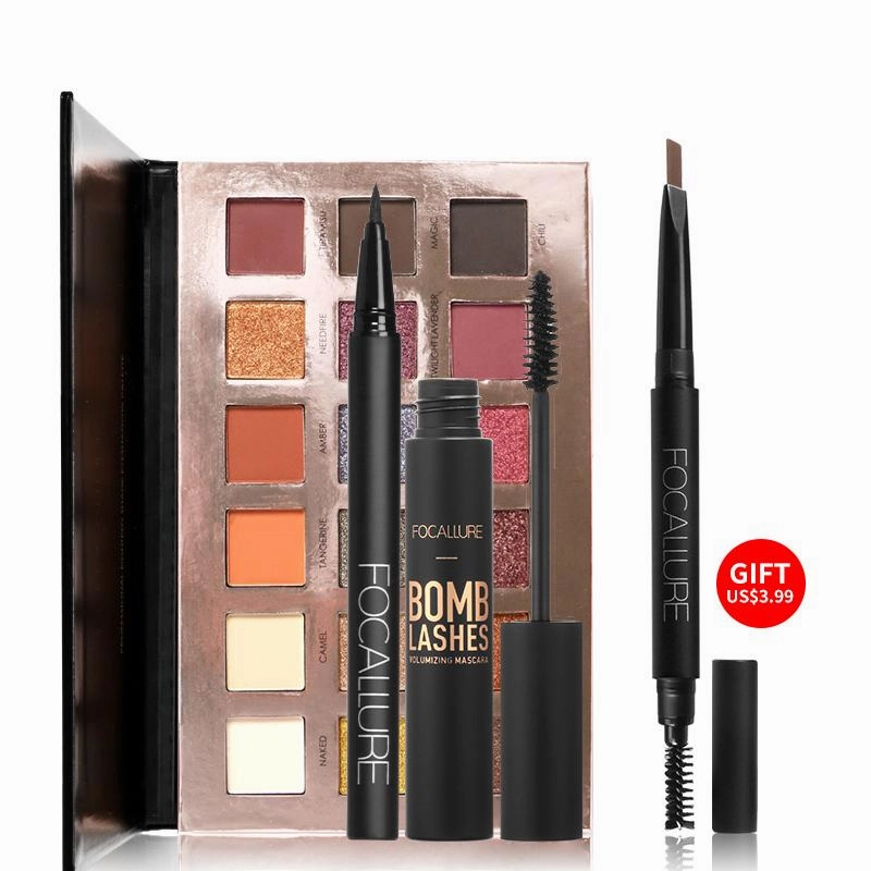 FOCALLURE BUNDLE Eyeshadow Palette   Mascara   Liquid Eyeliner Pen   FREE Eyebrow Pen
