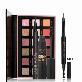 FOCALLURE BUNDLE Eyeshadow Palette   Mascara   Liquid Eyeliner Pen   FREE Eyebrow Pen