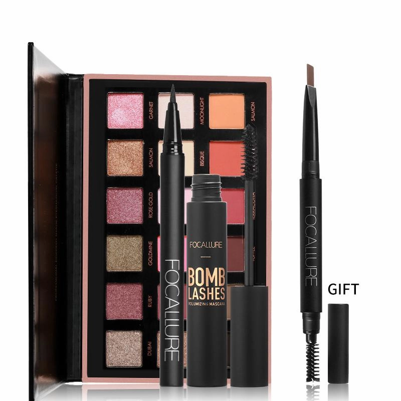 FOCALLURE BUNDLE Eyeshadow Palette   Mascara   Liquid Eyeliner Pen   FREE Eyebrow Pen