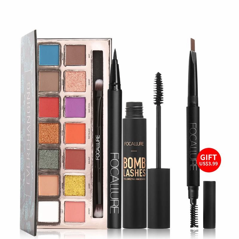 FOCALLURE BUNDLE Eyeshadow Palette   Mascara   Liquid Eyeliner Pen   FREE Eyebrow Pen