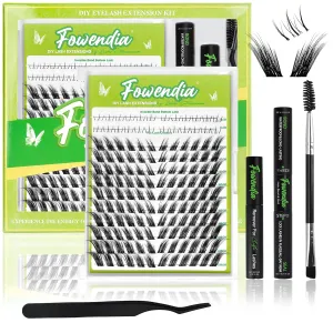 Fox Cat Eye Lash Clusters D Curl DIY Lash Extension Kit and Lash Clusters 8-18mm with Bond, Seal, and Remover - Invisible Band Lashes, Cat Eyelashes Glue-Free Lower Lashes, Fairy Fox-Kit