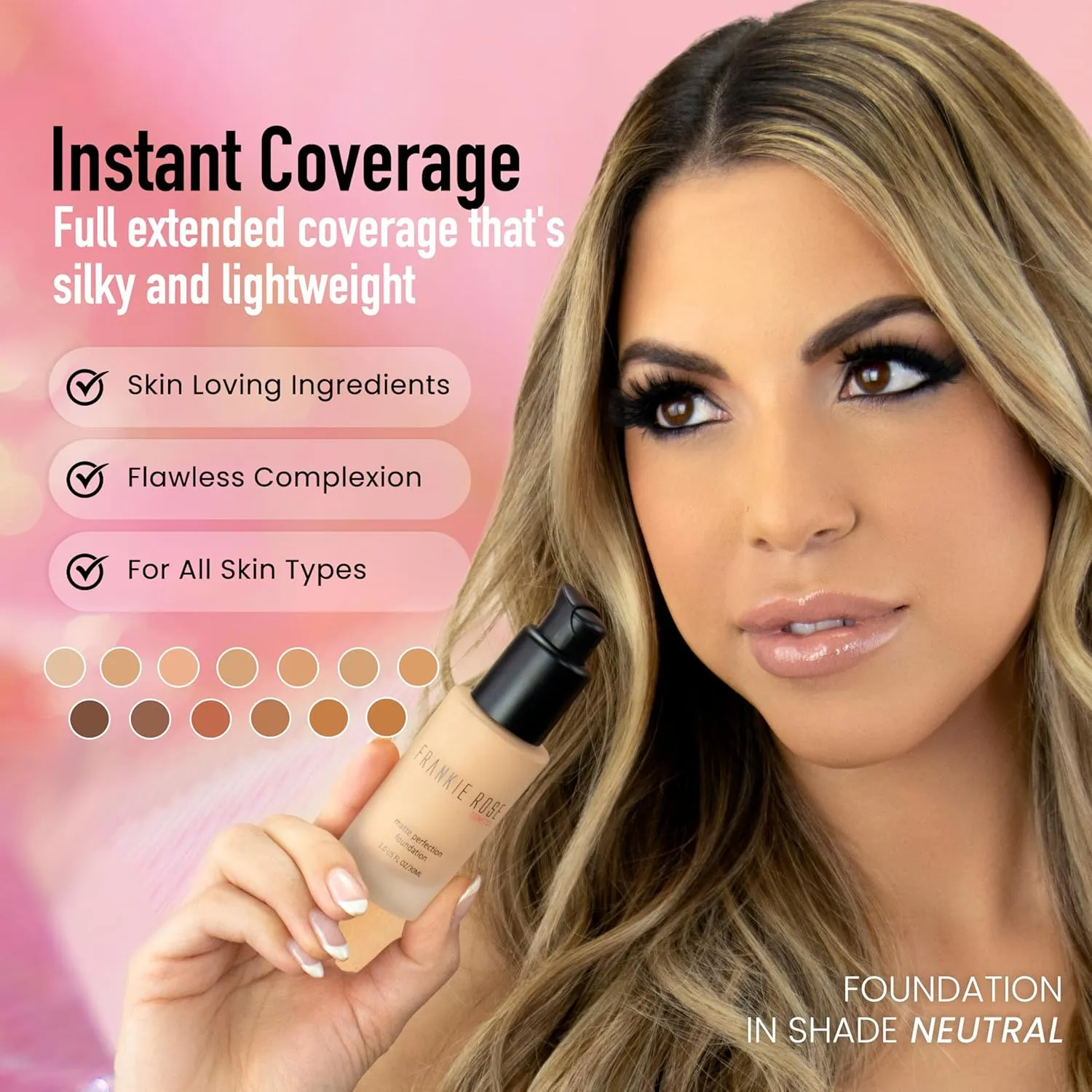 Frankie Rose Cosmetics Matte Perfection Foundation Makeup – Long-Lasting, Hydrating Foundation for Semi-Matte Finish - Foundation Full Coverage for All Skin Types - (Mocha) 1.0 US fl oz / 30 ml