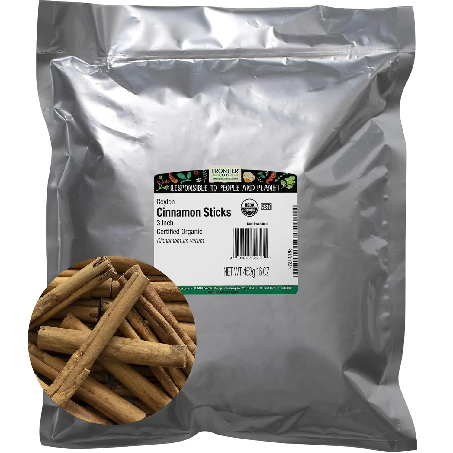 Frontier Co-op Organic Ceylon Cinnamon Sticks 3" 1lb - Bulk Cinnamon Sticks for Crafts, Drinks, Holiday Recipes, Cinnamon Powder and More