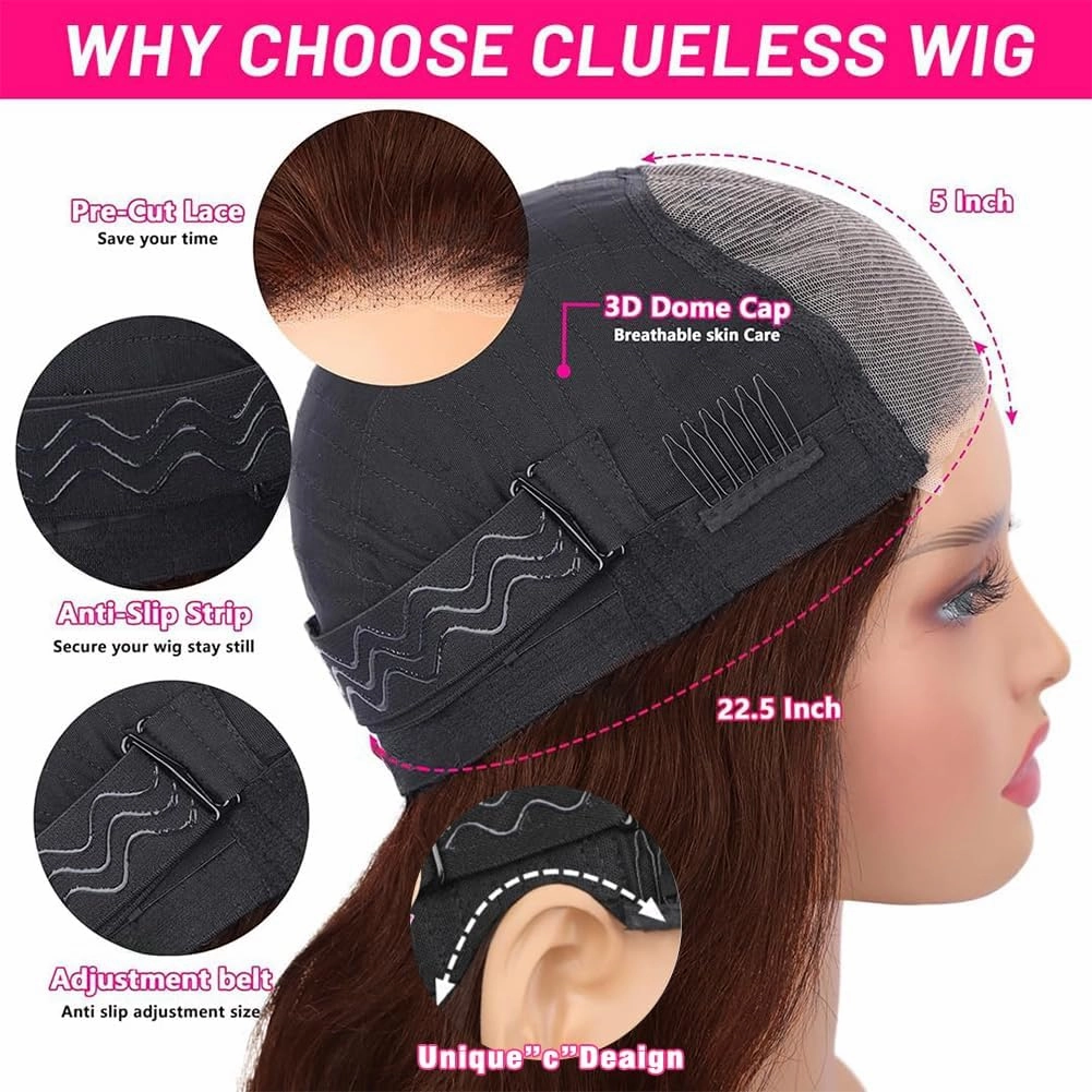 FTQZKEY 30 Inch Brown Glueless Wigs Human Hair Pre Plucked Pre Cut 7X5 Brown Body Wave Wear and Go Glueless Wigs for Women No Glue Hd Lace Front Closure Ready to Wear Wigs 220% Density