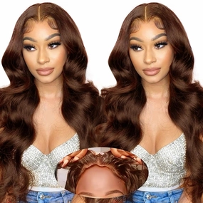 FTQZKEY 30 Inch Brown Glueless Wigs Human Hair Pre Plucked Pre Cut 7X5 Brown Body Wave Wear and Go Glueless Wigs for Women No Glue Hd Lace Front Closure Ready to Wear Wigs 220% Density