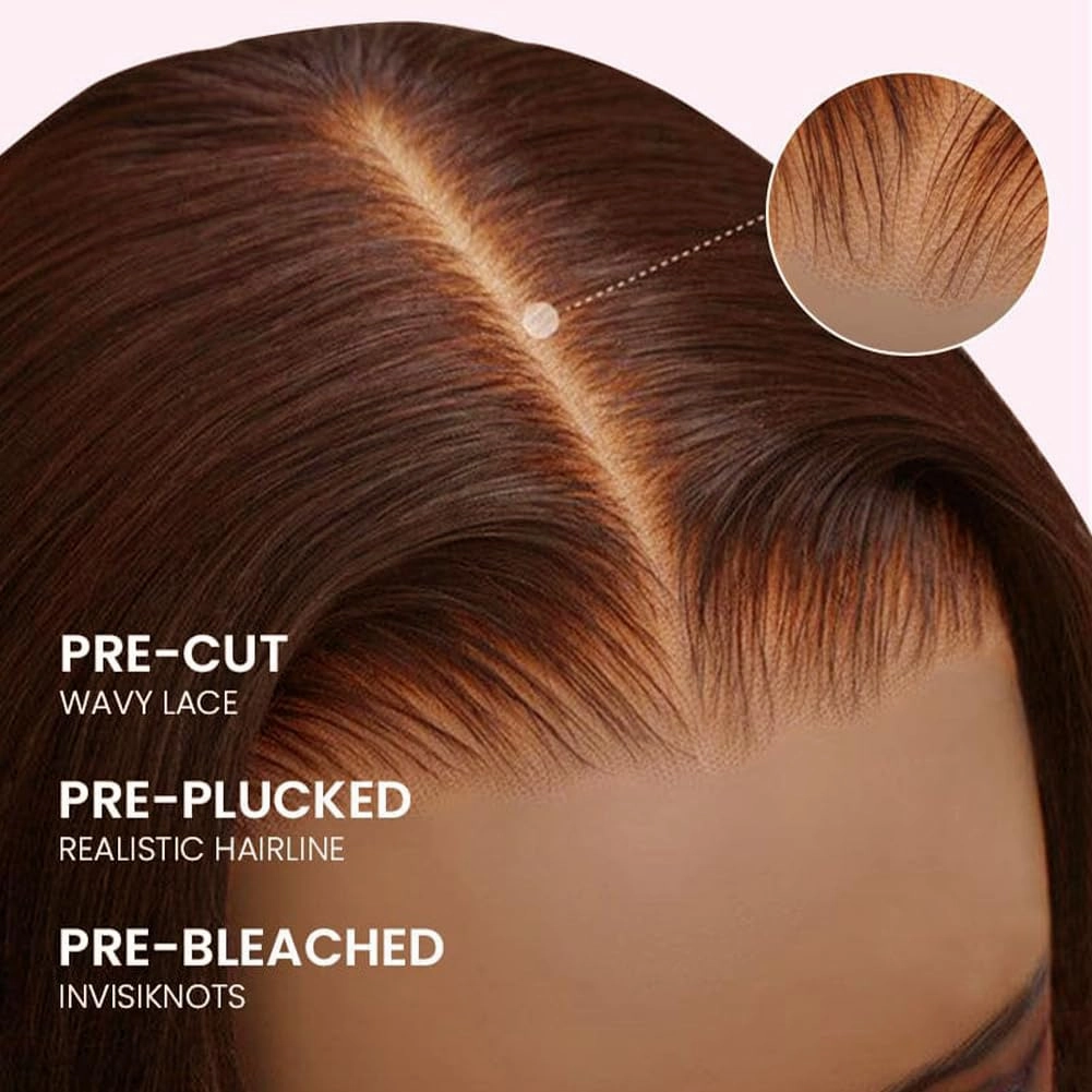 FTQZKEY Brown Glueless Wig Human Hair 7x5 Glueless Wigs Human Hair Pre Plucked 28 Inch Brown Wigs Human Hair Pre Cut 220% Density