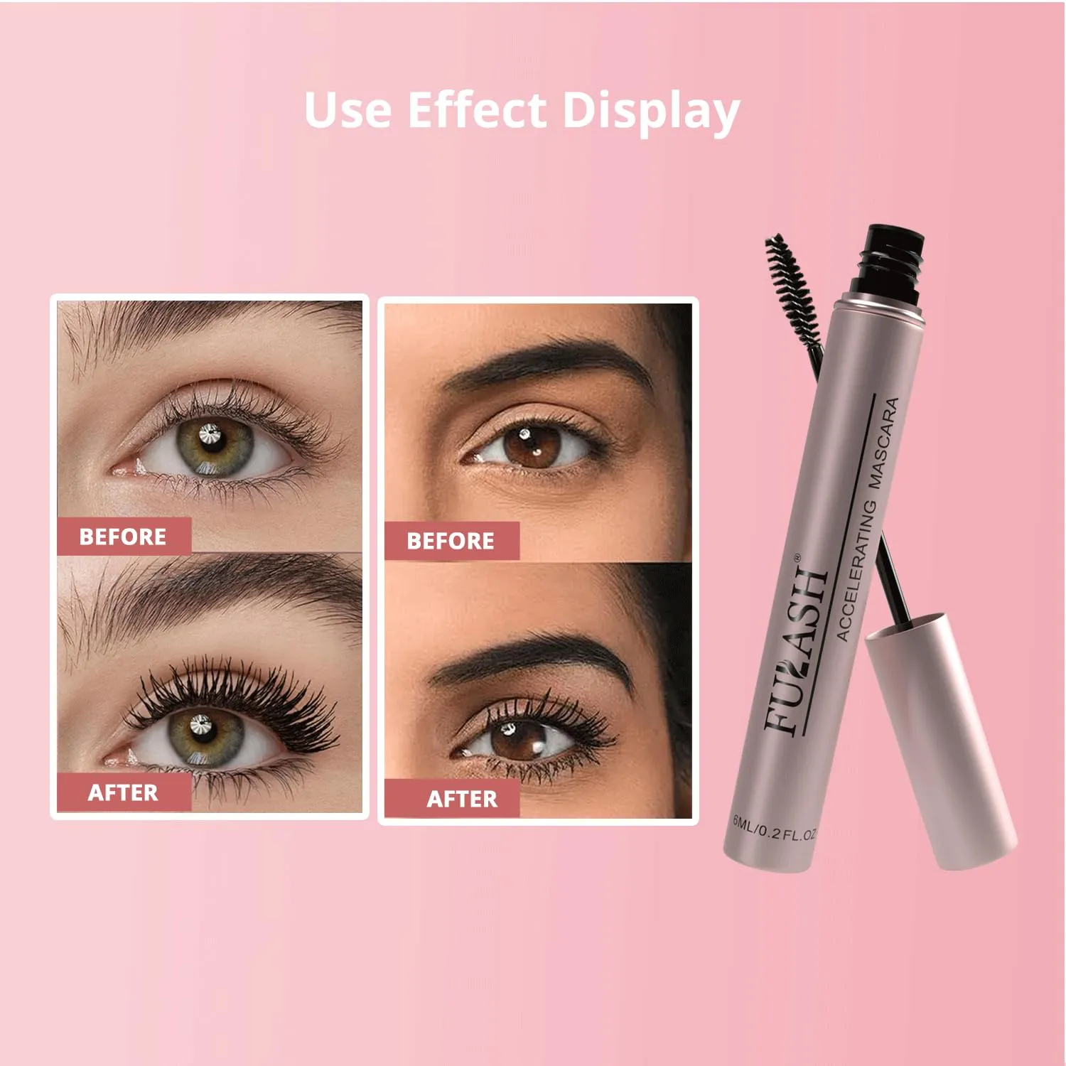 Fulash Black Mascara, Mascara Volume And Length, 3D Fibre Volumizing, Smudge-Proof, Vegan Formula Birthday Gift for Women, Black 6ml