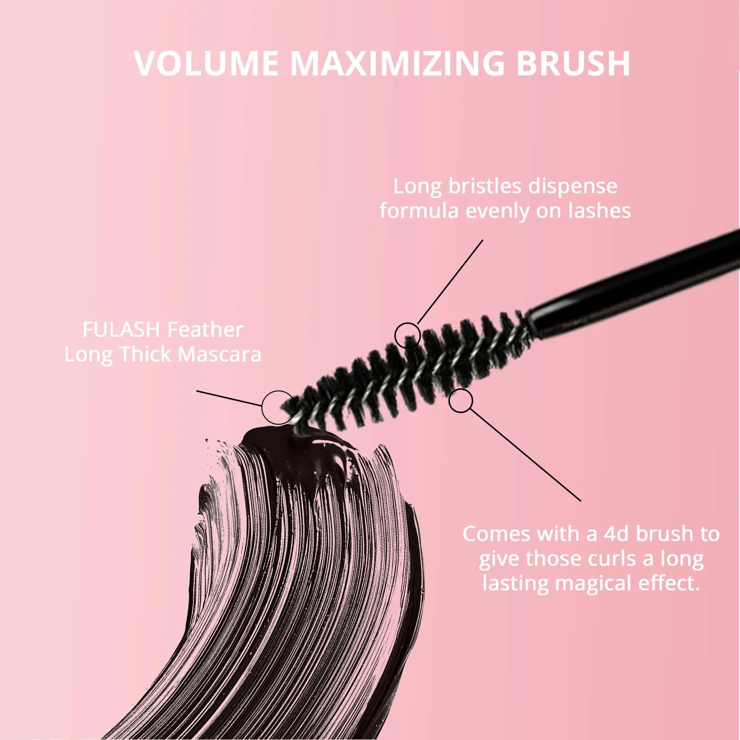 Fulash Black Mascara, Mascara Volume And Length, 3D Fibre Volumizing, Smudge-Proof, Vegan Formula Birthday Gift for Women, Black 6ml