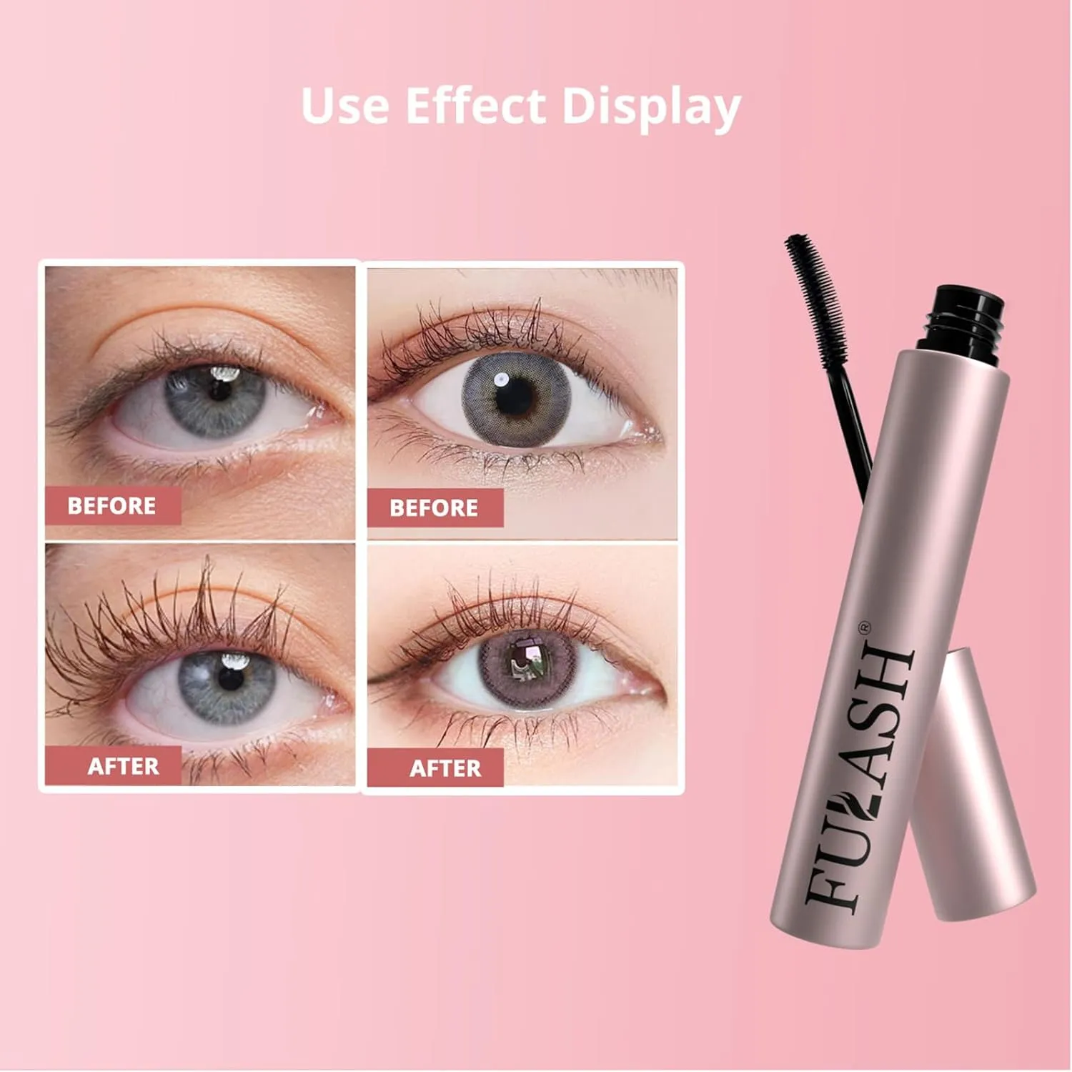 Fulash Brown Mascara, Washable Mascara, 3D Fibre Lash, Lengthening Volumizing, Smudge-Proof, Vegan Formula Birthday Gift for Women Brown 6ml