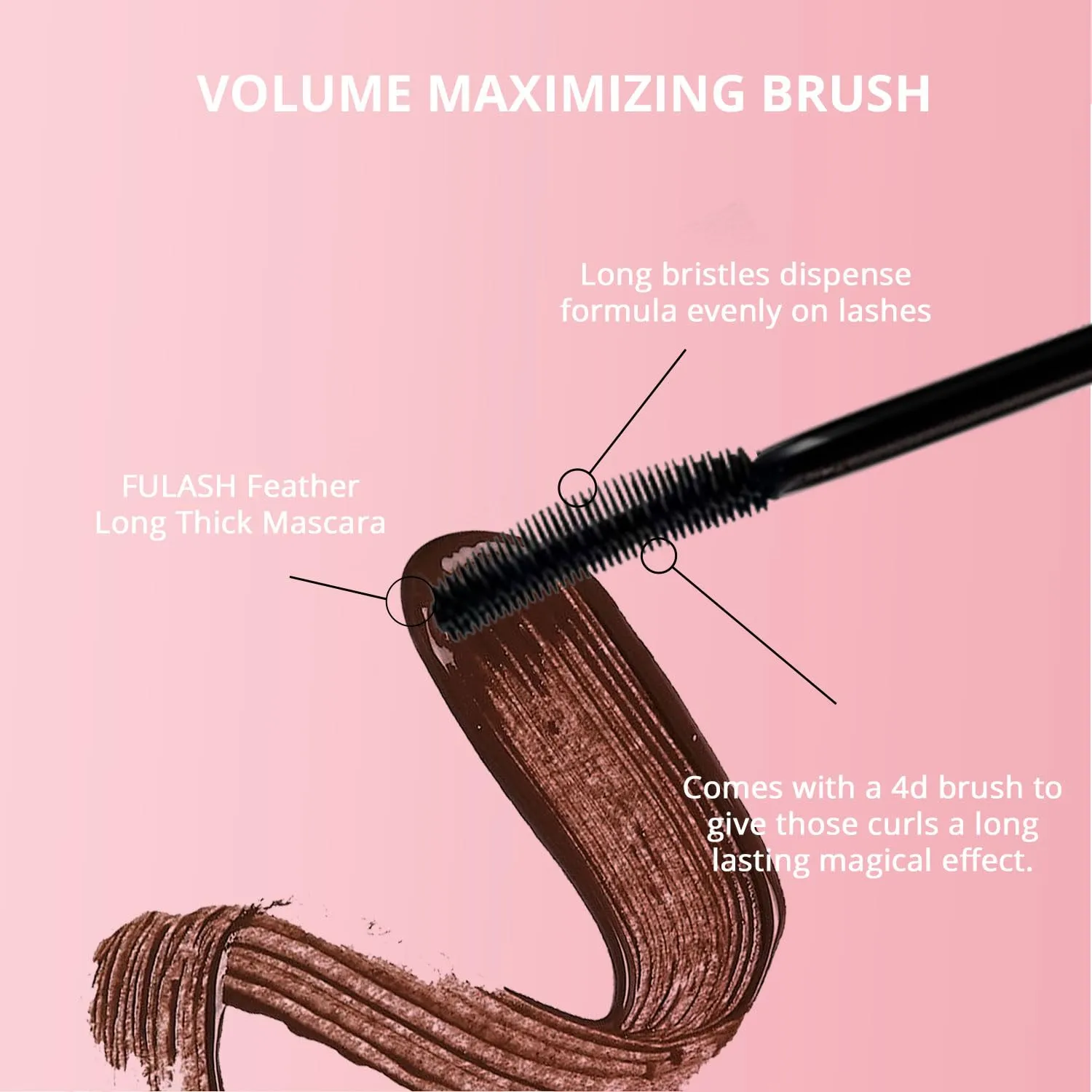 Fulash Brown Mascara, Washable Mascara, 3D Fibre Lash, Lengthening Volumizing, Smudge-Proof, Vegan Formula Birthday Gift for Women Brown 6ml