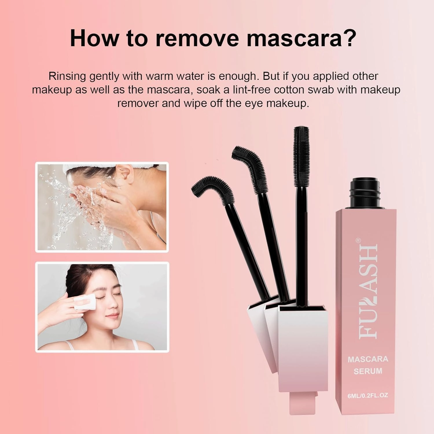 Fulash Waterproof Mascara, Adjustable Mascara, Volumizing, Lengthening, Long-Wearing, Smudge-Proof Vegan Formula, Gift for Women, Black, 6ml