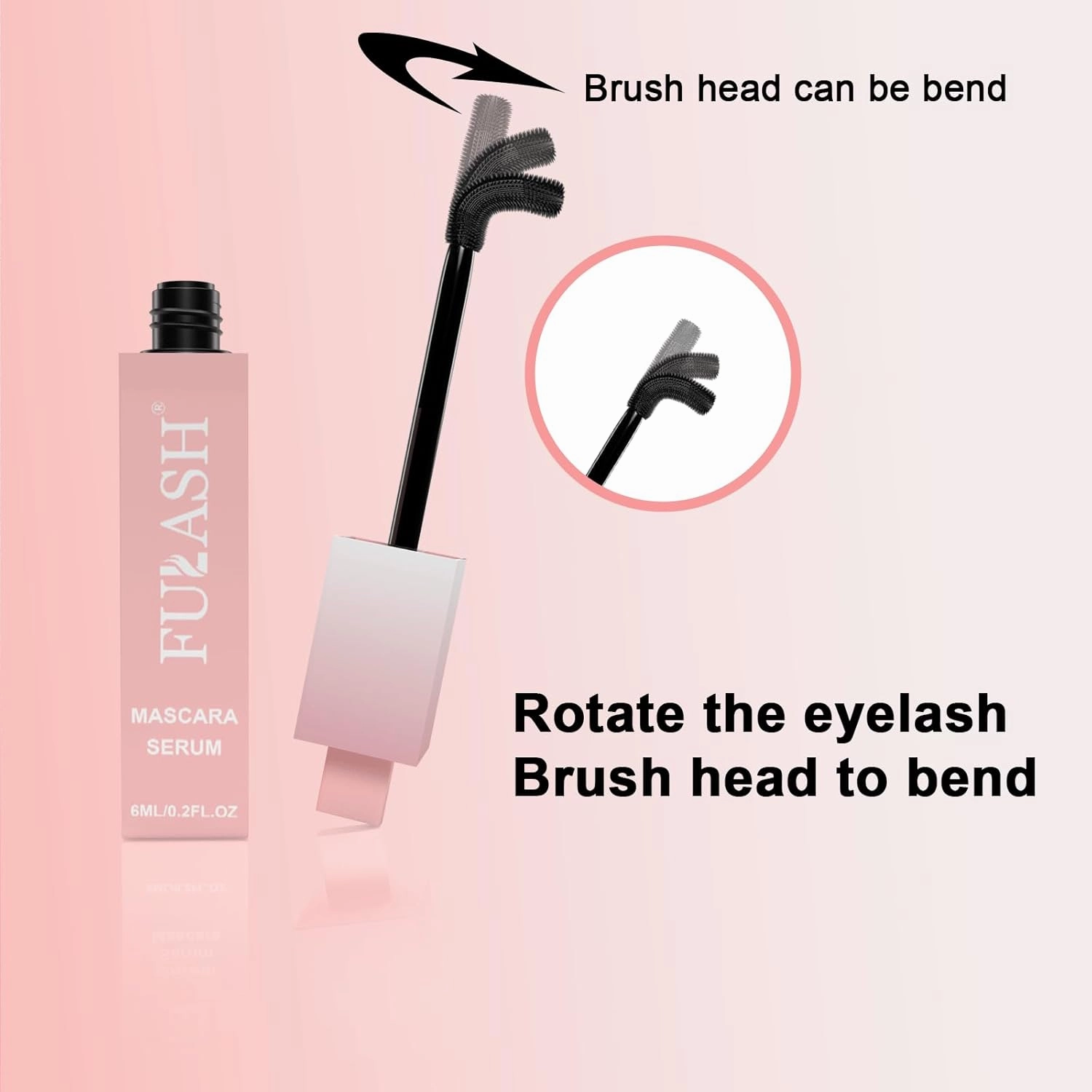 Fulash Waterproof Mascara, Adjustable Mascara, Volumizing, Lengthening, Long-Wearing, Smudge-Proof Vegan Formula, Gift for Women, Black, 6ml